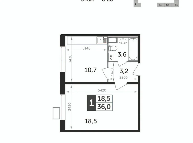 Appartement 1 chambre 36 m² Leninsky District, Russie