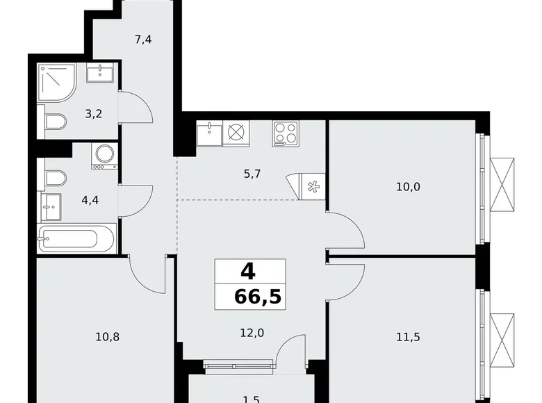 Квартира 4 комнаты 67 м² район Коммунарка, Россия