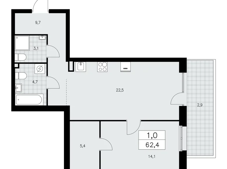 Apartamento 1 habitación 62 m² Krasnoye Selo, Rusia