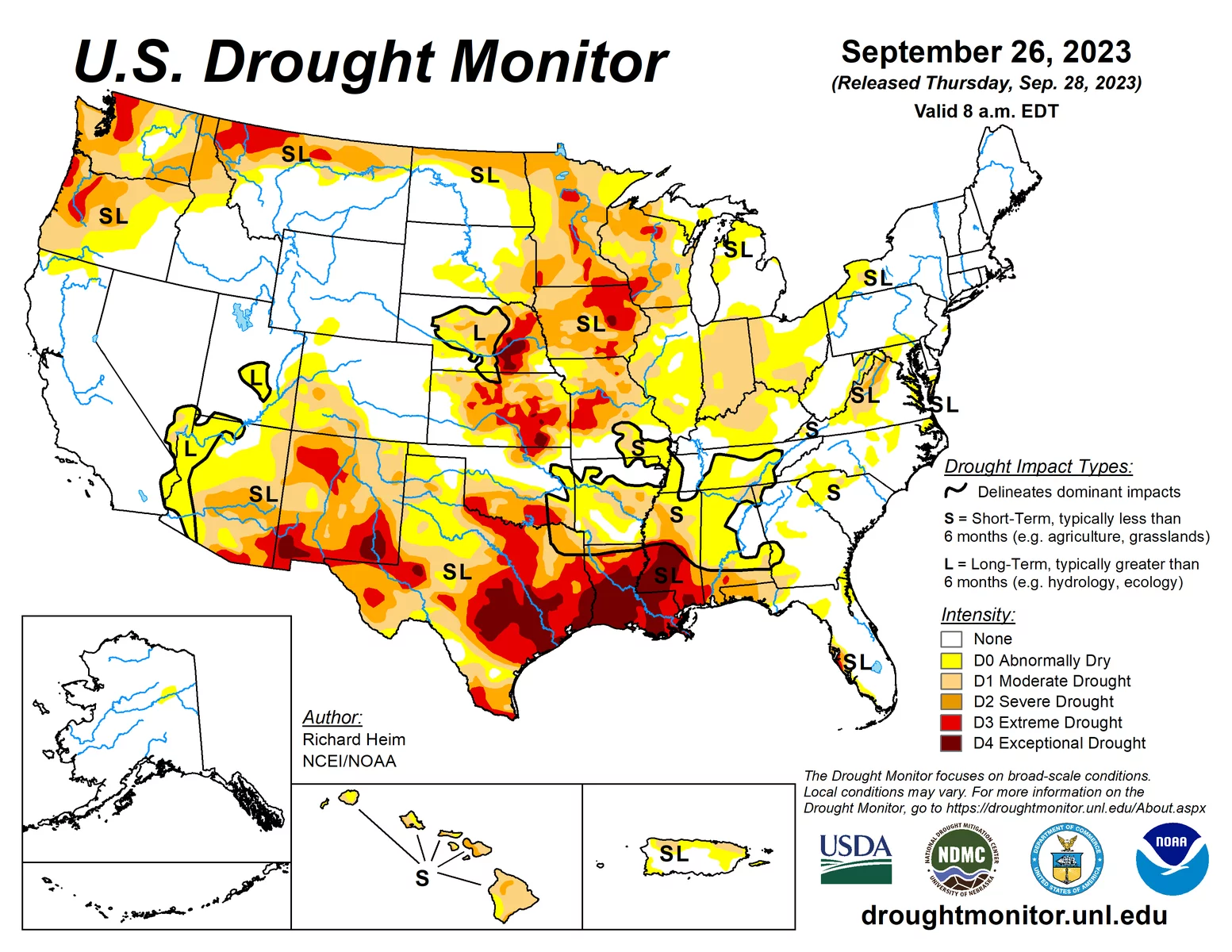 карта мониторинга засух в США