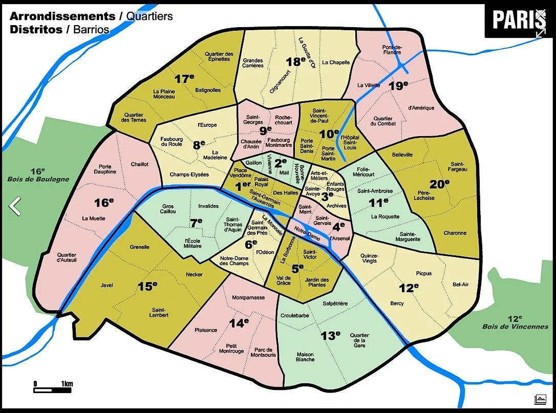 Map of Paris by district