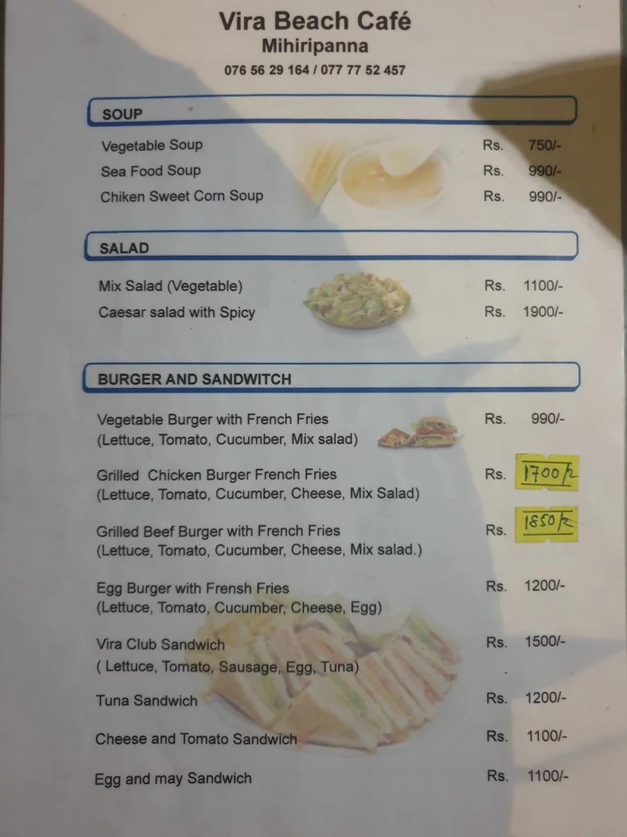 Café menus in Sri Lanka