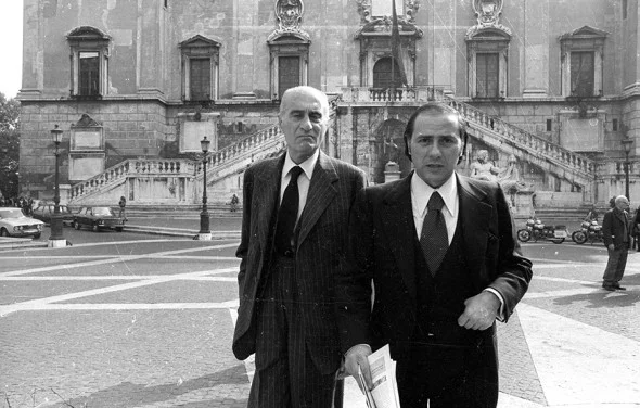 Журналист Индро Монтанелли и Сильвио Берлускони 1977 год