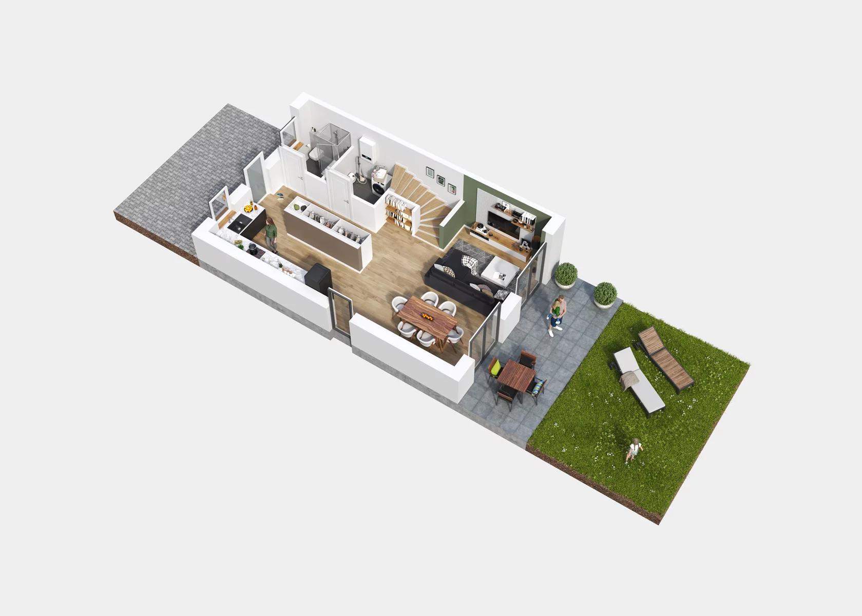 Визуализация первого этажа в доме&nbsp;MODERN FAMILY 145 в немецком городе Галле
