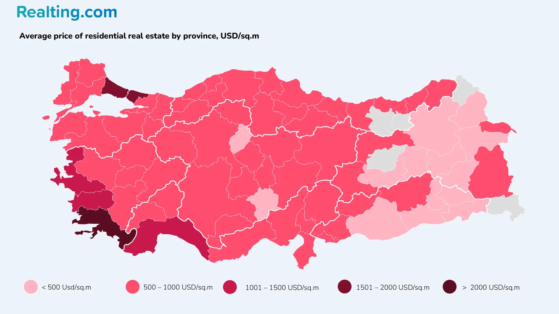 average price of one square meter of residential real estate depending on the province