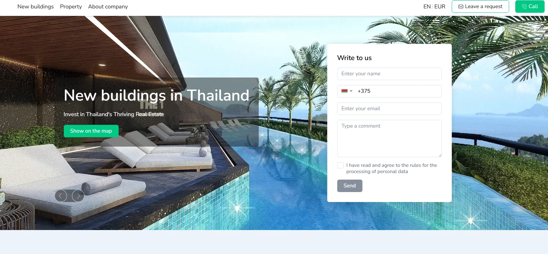 site homepage for a real estate agency in Thailand