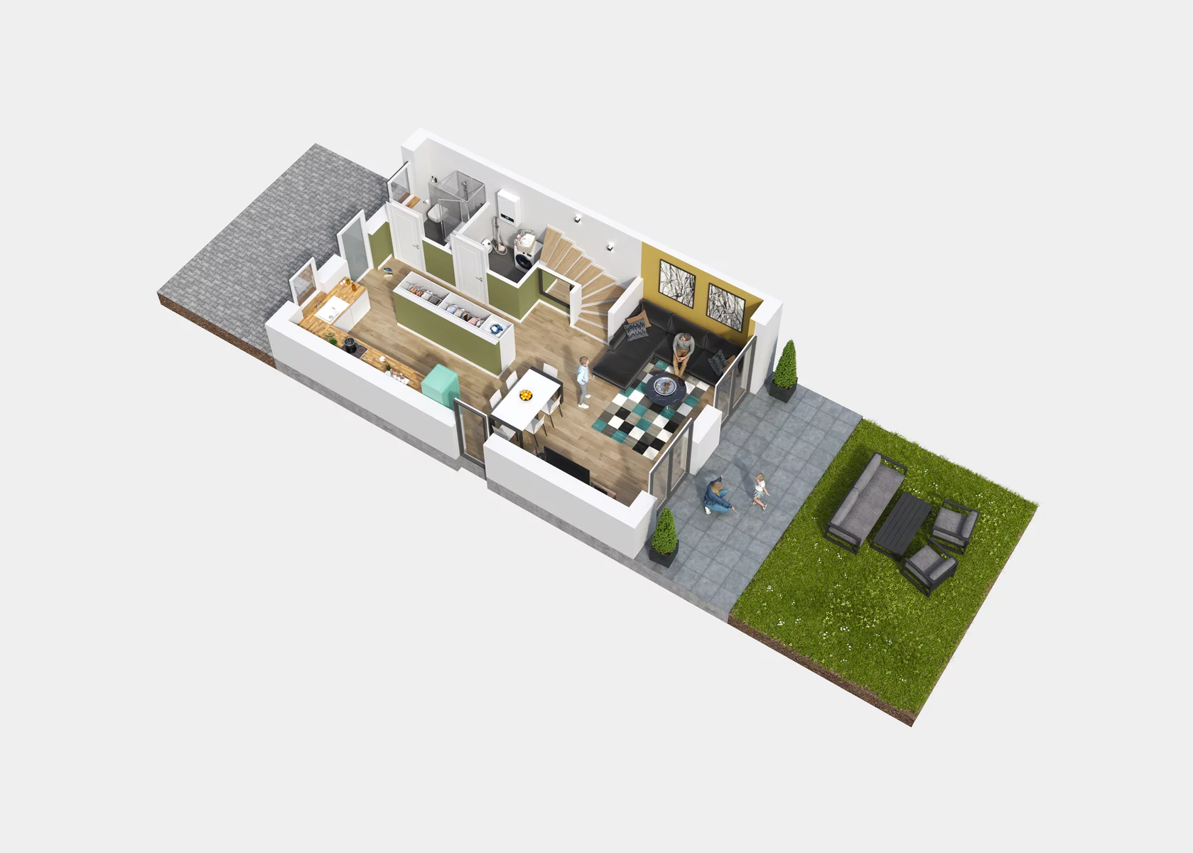 Visualization of the ground floor in the house MODERN LIVING 115 in the German city of Halle
