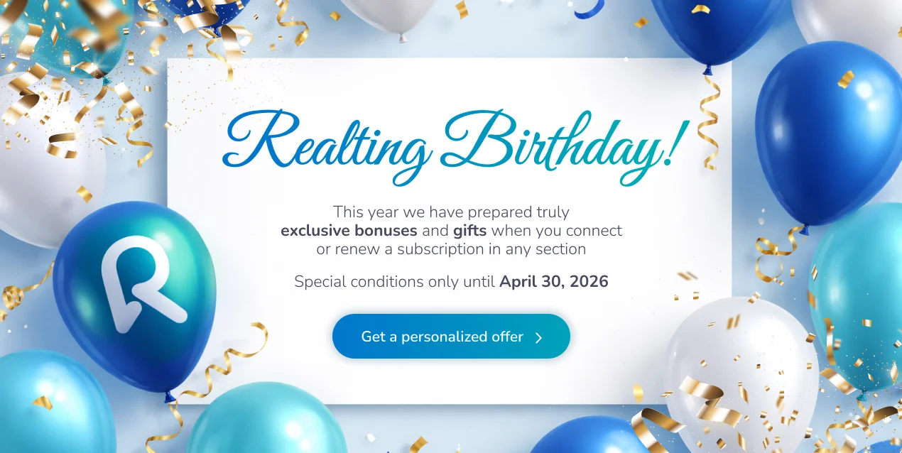 We’re celebrating Realting’s Birthday and offering exclusive conditions to boost your sales on the international real estate market! 🥳