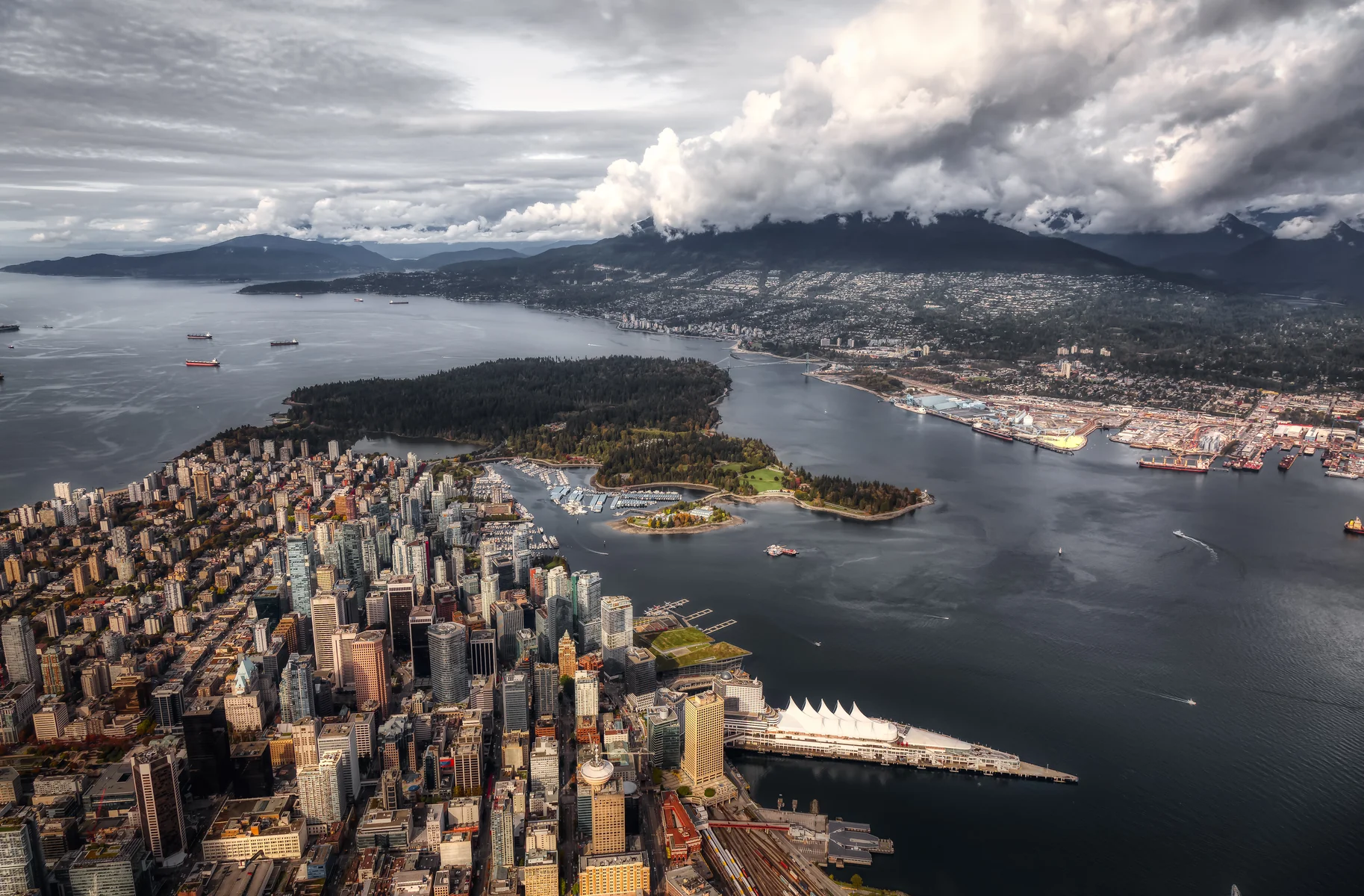 Vancouver city center, British Columbia, Canada. Aerial photo