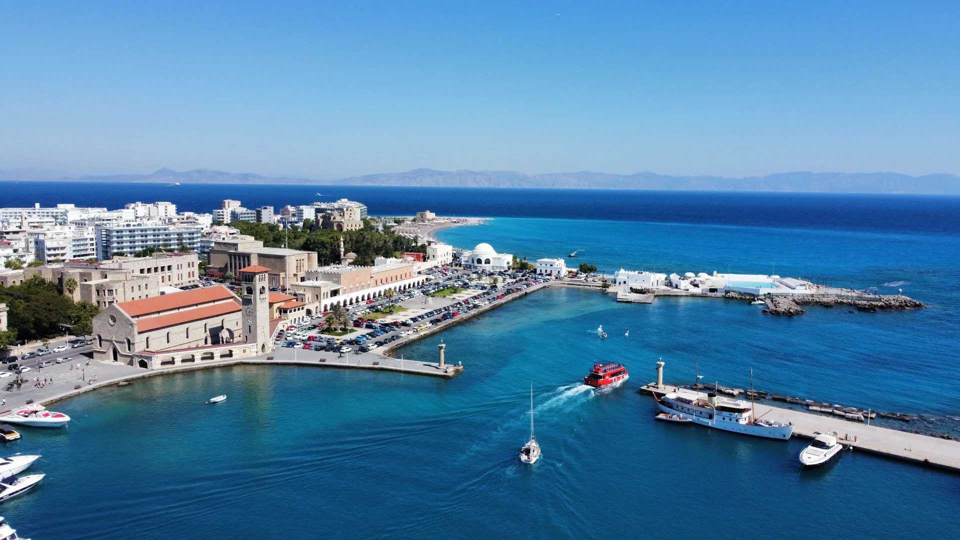 Magnificent view of the Colossus of Rhodes, Greece, on a sunny day