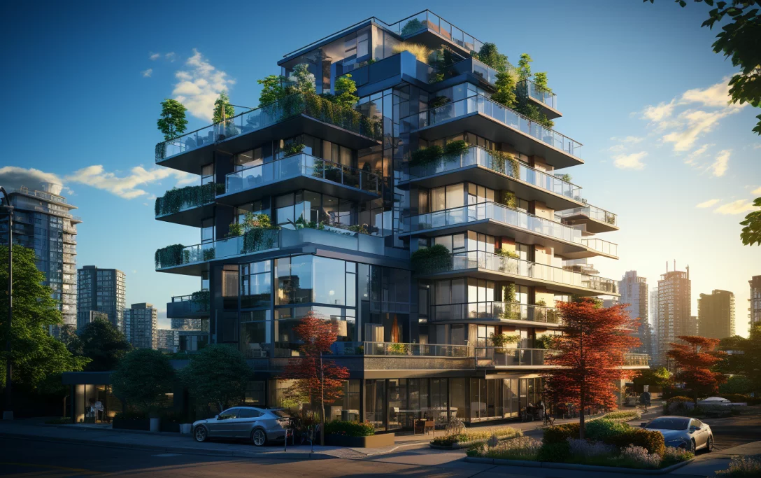 Terraces with greenery in a condominium
