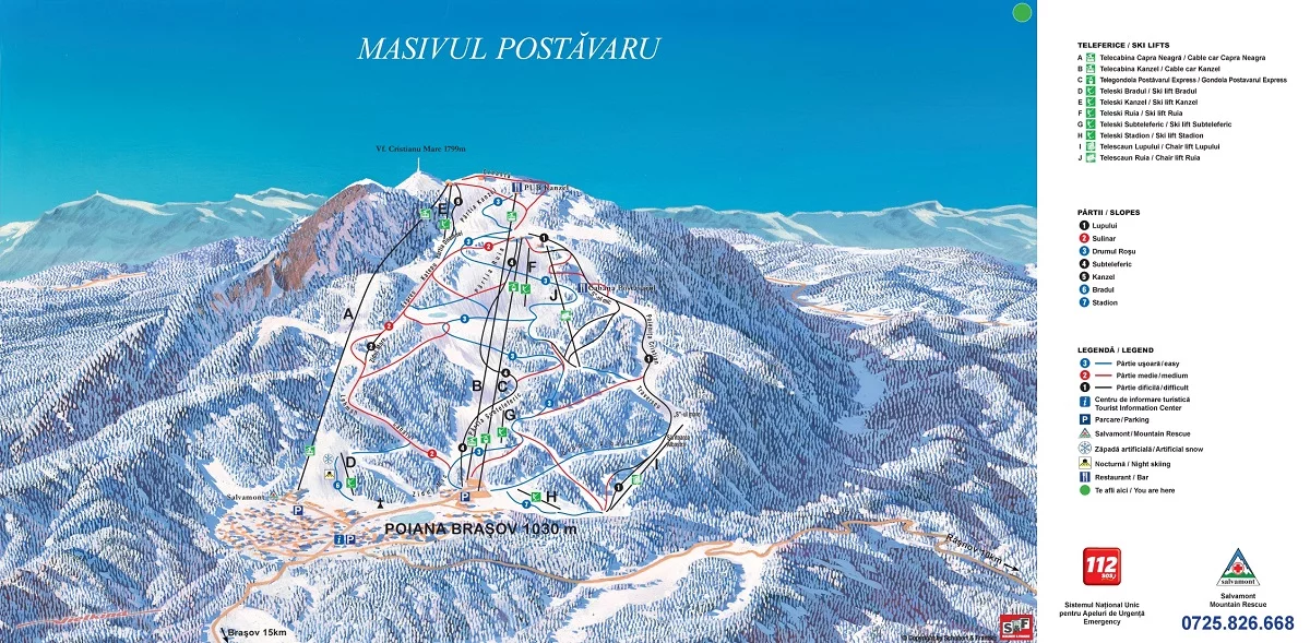Карта трасс горнолыжного курорта &laquo;Пояна Брашов&raquo;