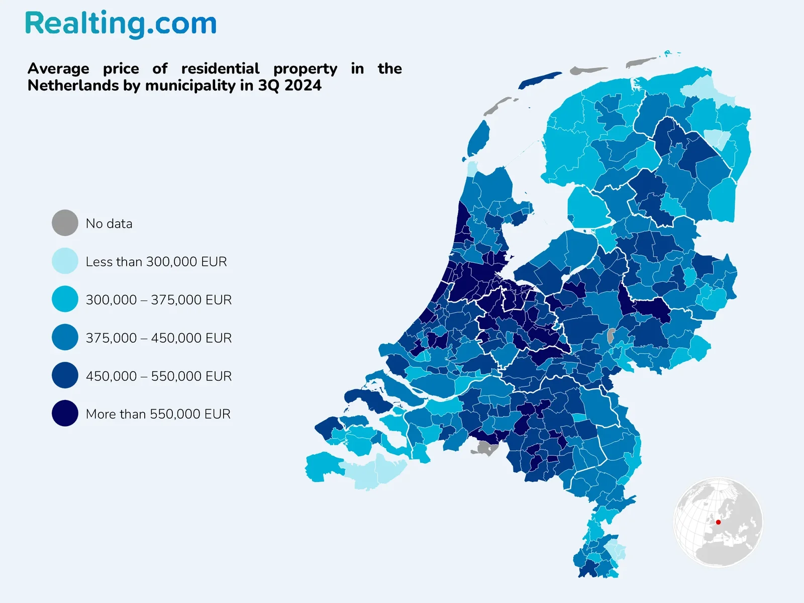 Average price of&nbsp;residential property in&nbsp;the Netherlands by&nbsp;municipality in&nbsp;Q3 2024