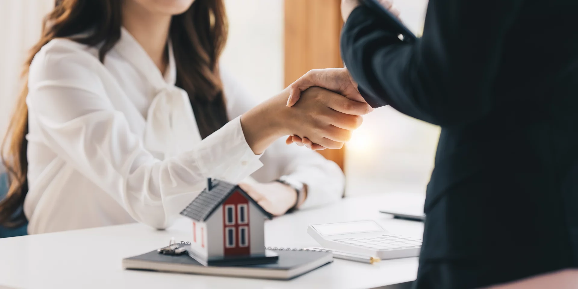 a real estate agent shakes hands with a client