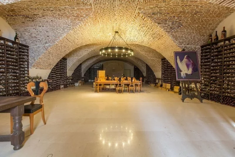 Shelves of wine in a wine cellar in a castle in Slovenia
