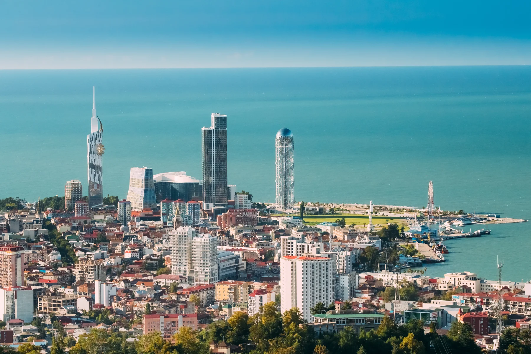 Batumi, Adjara, Georgia. Aerial view of the cityscape at sunset