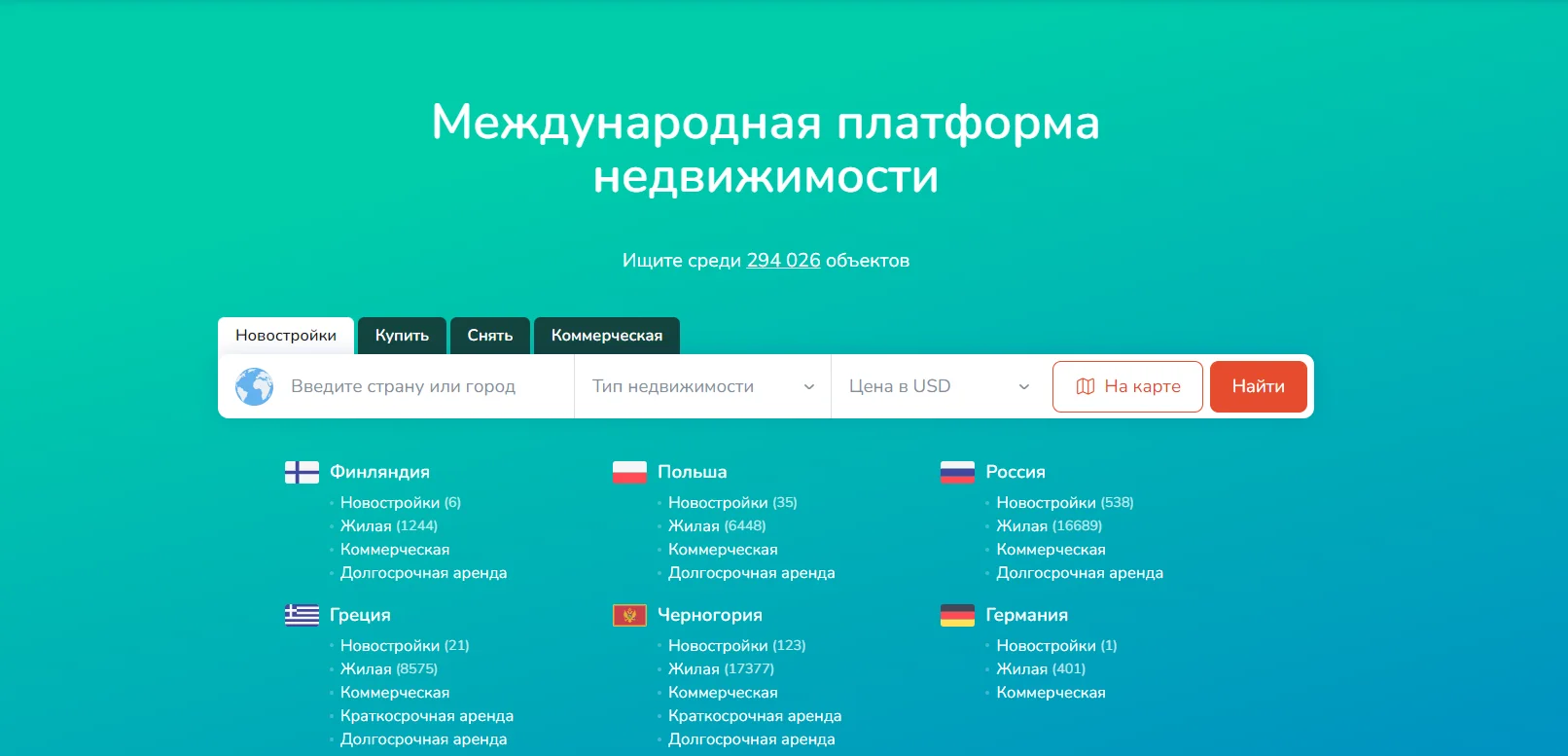 Главная страница Realting