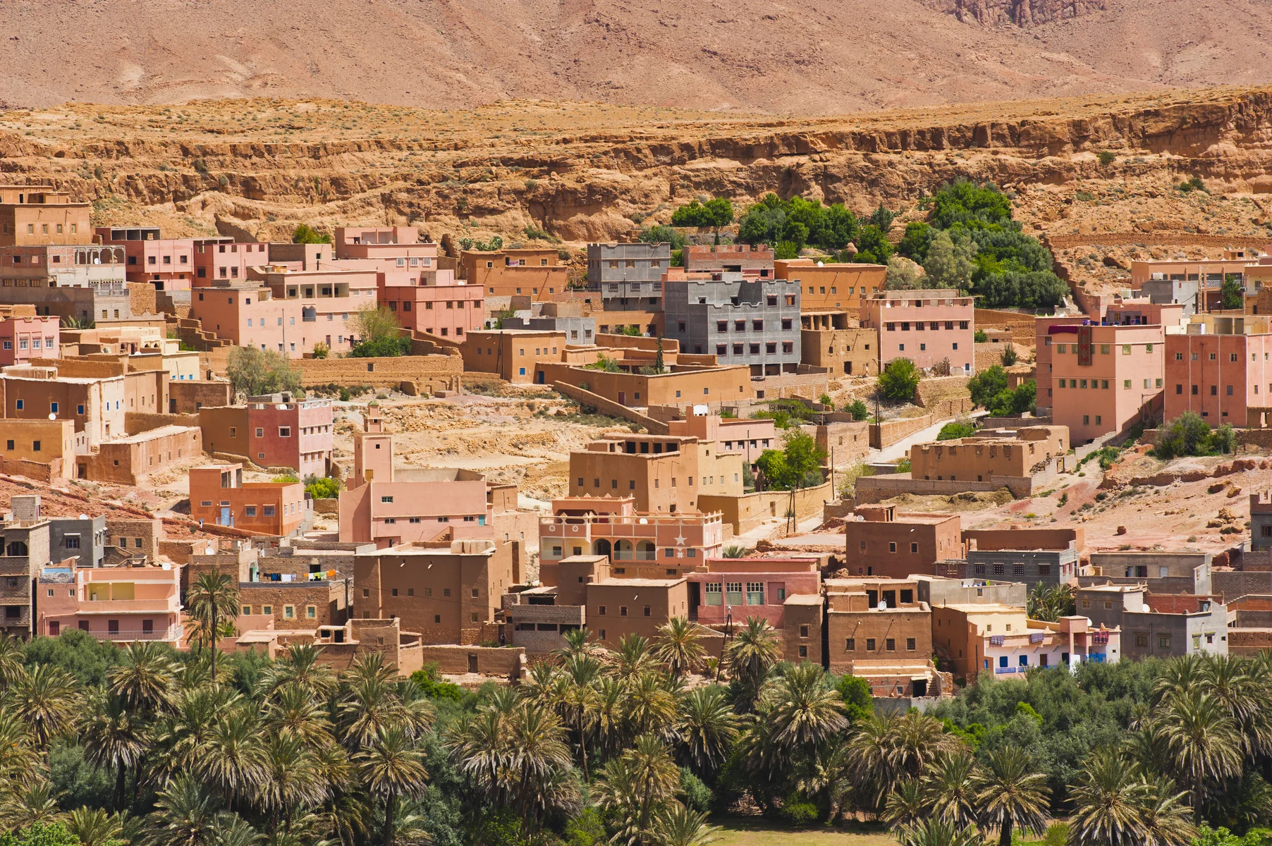 Typical remote Moroccan desert town on the road to Todra Gorge, Morocco, North Africa, Africa