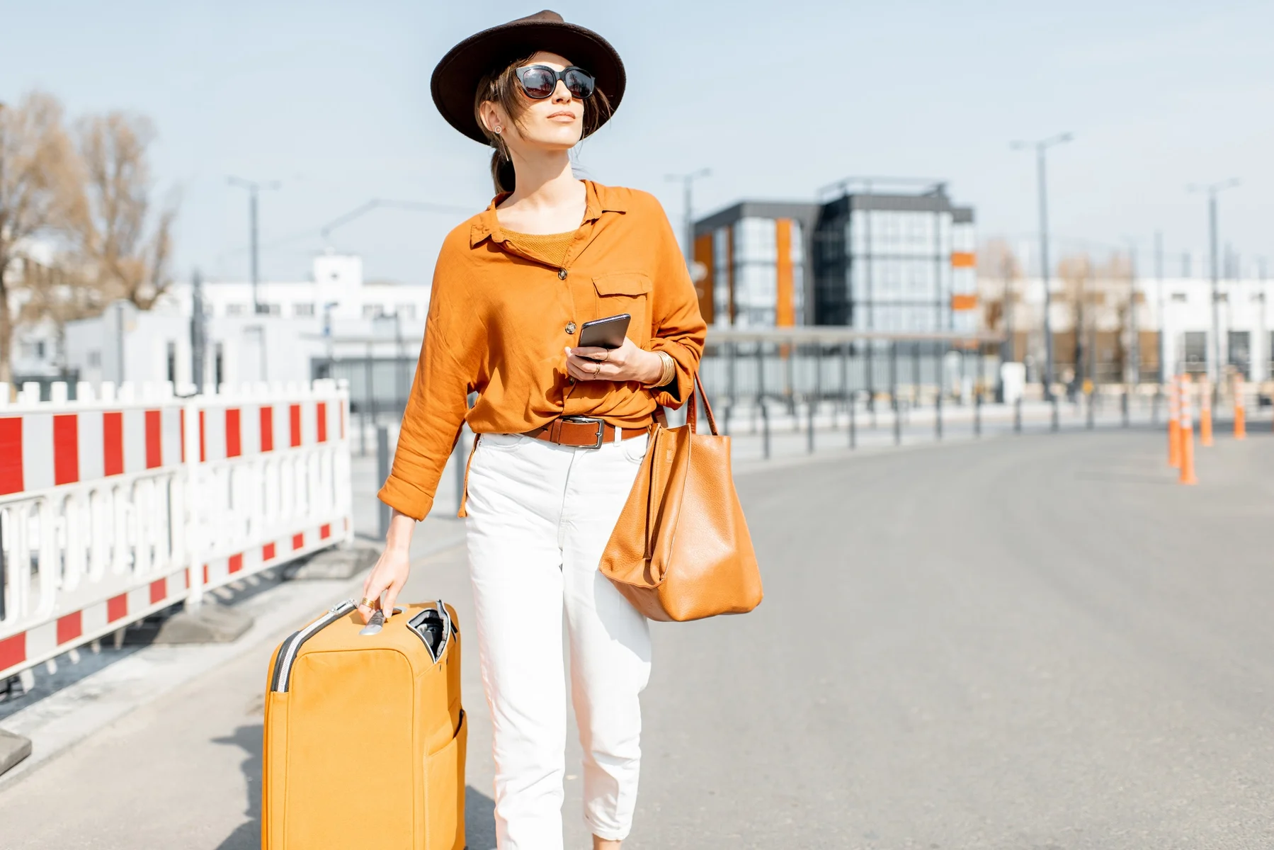 a girl with a suitcase