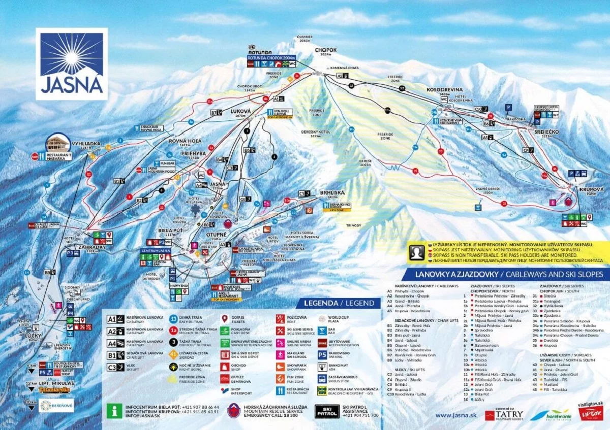 Карта трасс горнолыжного курорта &laquo;Ясна&raquo;