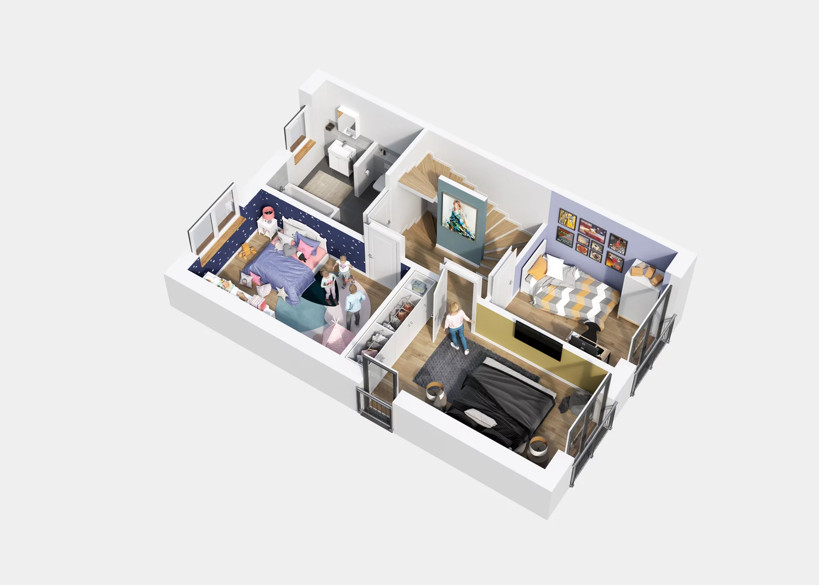 Visualization of the first floor of MODERN FAMILY 145 in Halle, Germany