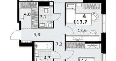 4 room apartment in Kommunarka, Russia