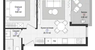 Квартира 1 комната в Газипаша, Турция