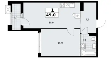 1 room apartment in Troitsk, Russia