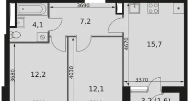 Apartamento 2 habitaciones en Moscú, Rusia