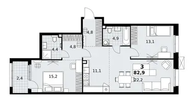 Wohnung 3 zimmer in Kommunarka, Russland