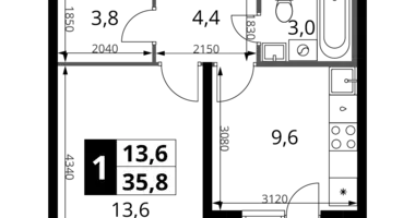 Квартира 1 комната в Сапроново, Россия