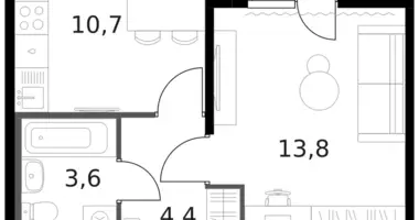 Wohnung 1 zimmer in Moskau, Russland