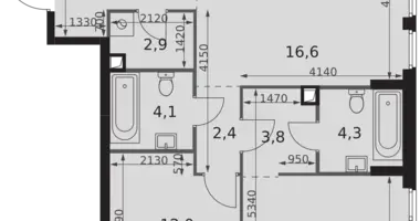 Apartamento 3 habitaciones en Moscú, Rusia