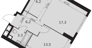 2 room apartment in Moscow, Russia