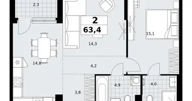 2 room apartment in Kommunarka, Russia