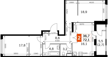 2 room apartment in Moscow, Russia