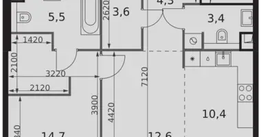 Apartamento 2 habitaciones en Moscú, Rusia