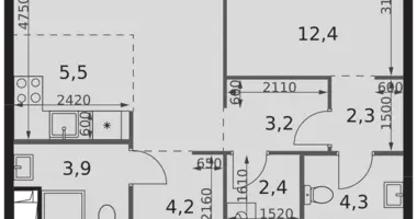 Apartamento 2 habitaciones en Moscú, Rusia
