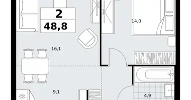 Wohnung 2 zimmer in Kommunarka, Russland