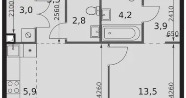 Apartamento 2 habitaciones en Moscú, Rusia