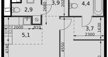 Apartamento 2 habitaciones en Moscú, Rusia
