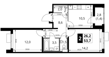 Apartamento 2 habitaciones en Jimki, Rusia