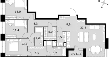 Apartamento 3 habitaciones en Moscú, Rusia