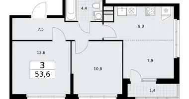 Wohnung 3 zimmer in Wnukowo, Russland