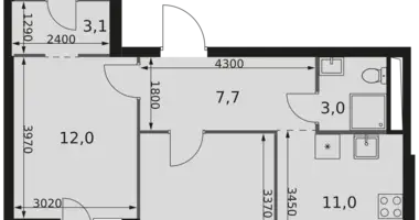 2 room apartment in Moscow, Russia
