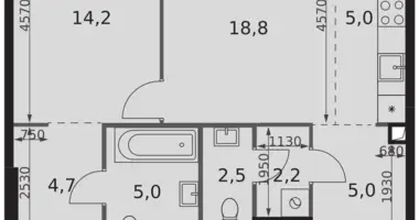 Apartamento 2 habitaciones en Moscú, Rusia