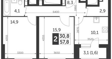 2 room apartment in Moscow, Russia