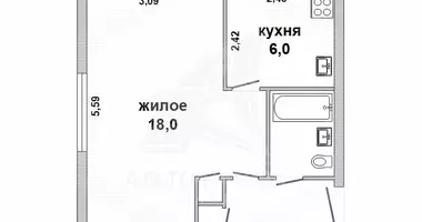 1 room apartment in Zhabinka District, Belarus