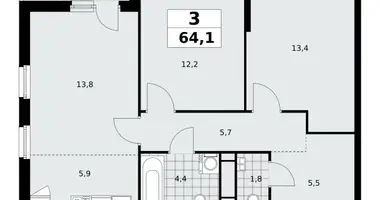 3 room apartment in Kommunarka, Russia