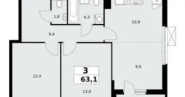3 room apartment in Kommunarka, Russia